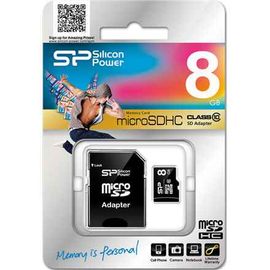 Carte mémoire microSDHC Silicon Power 8 Go Classe 10 + adaptateur