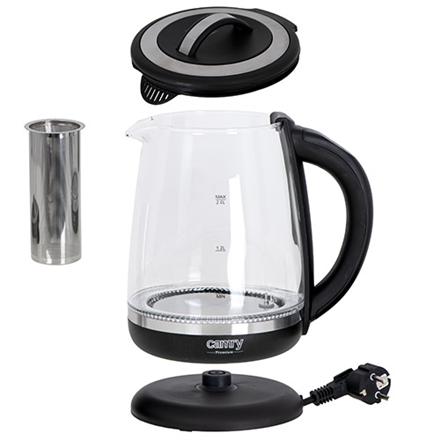 Camry | Bouilloire | CR 1290 | Standard | 2200 W | 2 L | Plastique/verre | Base rotative à 360° | Noir/Transparent