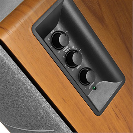 Boxe edifier 2.0 rms : 42 w 2 x 21 w bluetooth télécommande sans fil volume basses aigus optique marron  r1280dbb  timbre vert 1100 lei