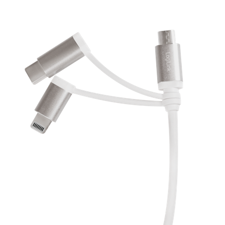 CABLU alimentare si date LOGILINK, telefon, 3 + 1, USB 2.0 (T) la Lightning (T) + Micro-USB 2.0 (T) + USB 2.0 Type-C (T), 1m, argintiu, "CU0126" (timbru verde 0.08 lei)