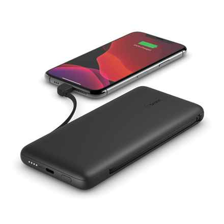Belkin | Batterie externe BOOST CHARGE Plus | 10 000 mAh | Câbles LTG et USB-C intégrés | Noir