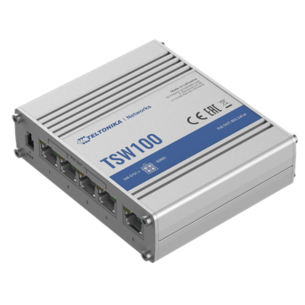 Przełącznik przemysłowy TSW100 4xPoE+, 5xGigabit