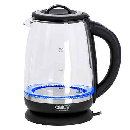 Camry | Bouilloire | CR 1290 | Standard | 2200 W | 2 L | Plastique/verre | Base rotative à 360° | Noir/Transparent