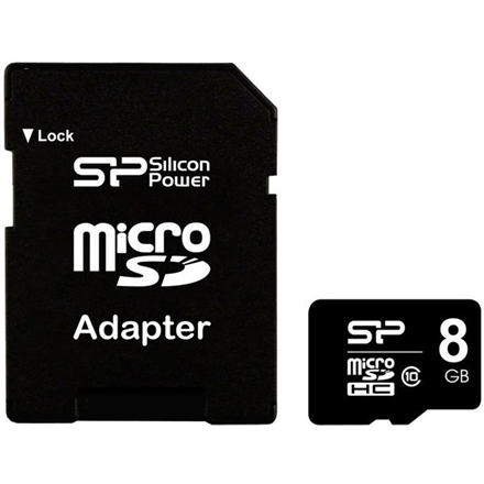 Silicon Power memory card microSDHC 8GB Class 10 + adapter
