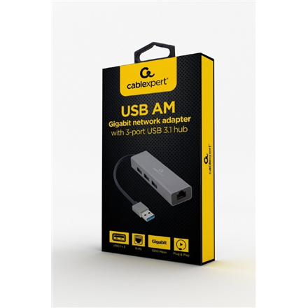 Gembird USB AM Gigabit Network Adapter with 3-port USB 3.0 hub