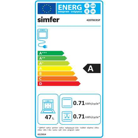 Simfer | Four | 4207BERSP | 47 L | Multifonction | Manuel | Boutons escamotables | Hauteur 59,5 cm | Largeur 45 cm | Noir