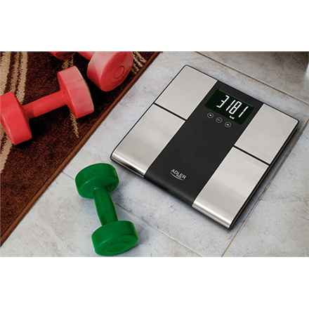 Adler | Pèse-personne avec analyseur | AD 8165 | Poids maximal (capacité) 225 kg | Précision 100 g | Mesure de l'indice de masse corporelle (IMC) | Acier inoxydable/Noir