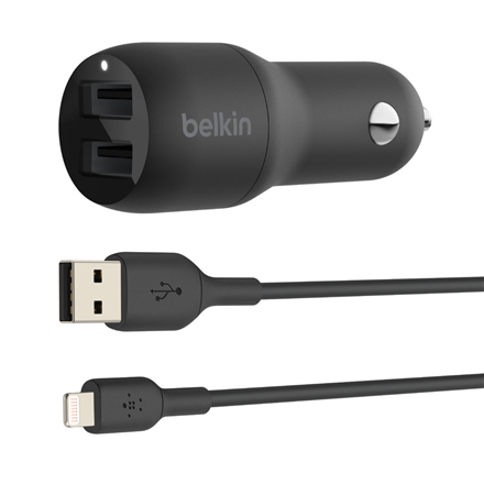 Belkin  chargeur de voiture double usb-a 24 w + câble usb-a vers lightning  boost charge