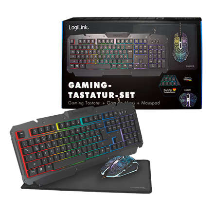Logilink | Gaming-Set, keyboard, mouse and mouspad | ID0185 | Metal | Keyboard, Mouse and Pad Set | Wired | Mouse included | DE | Numeric keypad