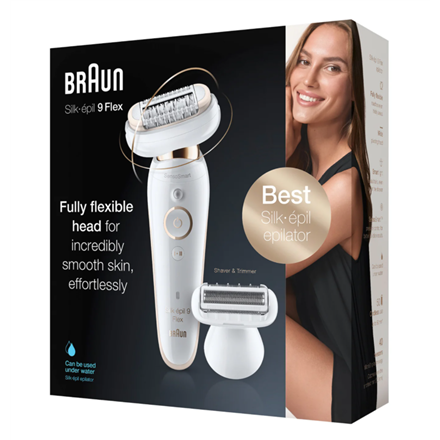 Braun | Silk-epil 9 Flex SES9002 | Epilator | Operating time (max) 40 min | Bulb lifetime (flashes) Not applicable | Number of power levels 2 | Wet & Dry | White/Gold