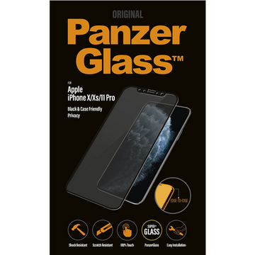 PanzerGlass | P2666 | Protection d'écran | Apple | iPhone X/Xs/11 Pro | Verre trempé | Noir | Filtre de confidentialité ; Protection intégrale ; Film anti-éclats (maintient le verre et le protège des éclats en cas de bris) ; Compatible avec toutes les coq