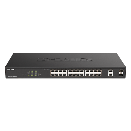 SWITCH D-LINK POE SMART, 24 porturi RJ-45 Gigabit + 2 Combo GE/SFP, POE max 370W, carcasa metalica, "DGS-1100-26MPV2" (timbru verde 2 lei)