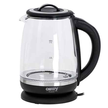 Camry | Bouilloire | CR 1290 | Standard | 2200 W | 2 L | Plastique/verre | Base rotative à 360° | Noir/Transparent