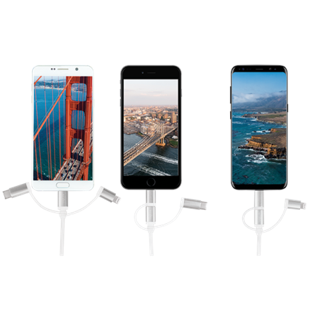 CABLU alimentare si date LOGILINK, telefon, 3 + 1, USB 2.0 (T) la Lightning (T) + Micro-USB 2.0 (T) + USB 2.0 Type-C (T), 1m, argintiu, "CU0126" (timbru verde 0.08 lei)