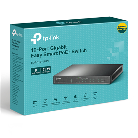 TP-LINK | Switch intelligent Gigabit 10 ports avec PoE+ 8 ports | TL-SG1210MPE | Gestion Web | Bureau | Alimentation externe | 60 mois