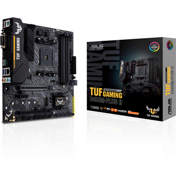 Asus | TUF GAMING B450M-PLUS II | Processor family AMD | Processor socket AM4 | DDR4 | Memory slots 4 | Number of SATA connectors 6 x SATA III | Chipset AMD B | Micro ATX - 0