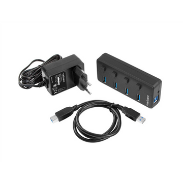 Natec USB 3.0 HUB, Mantis 2, 4-Port, On/Off with AC Adapter | Natec | 4 Port Hub With USB 3.0 | Mantis NHU-1557 | Black - 0