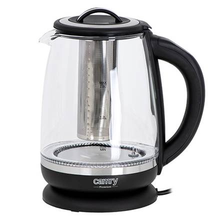 Camry | Bouilloire | CR 1290 | Standard | 2200 W | 2 L | Plastique/verre | Base rotative à 360° | Noir/Transparent
