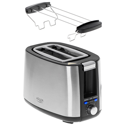 Adler | Toaster | AD 3214 | Power 750 W | Number of slots 2 | Housing material Stainless steel | Silver