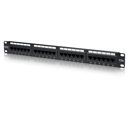 Digitus  panneau de brassage  dn-91524u  noir  catégorie : cat 5e ; ports : 24 x rj45 ; force de rétention : 77 kg ; force d'insertion : 30 n max.  482 x 44 x 109 cm