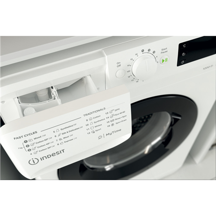 INDESIT | Washing machine | MTWE 71252 WK EE | Energy efficiency class E | Front loading | Washing capacity 7 kg | 1200 RPM | Depth 54 cm | Width 59.5 cm | Display | Big Digit | White