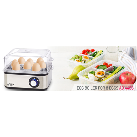Adler AD 4486 egg cooker 8 egg(s) 800 W Black,Satin steel,Transparent