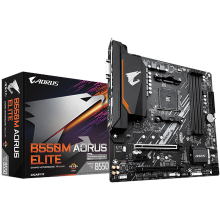 GIGABYTE B550M AORUS ELITE Motherboard - AMD Ryzen 5000 CPUs, 5+3 Phases VRM, up to 4733MHz DDR4, 1xPCIe 4.0 + 1xPCIe 3.0 M.2, 1GbE LAN, USB 3.2 Gen 1