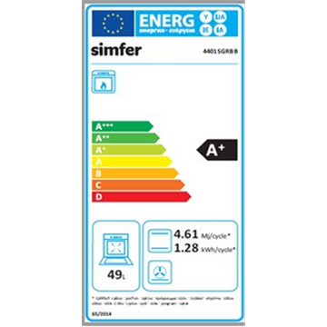 Simfer | Cuisinière | 4401SGRBB | Type de plaque de cuisson Gaz | Type de four Gaz | Blanc | Largeur 50 cm | Profondeur 55 cm | 49 L