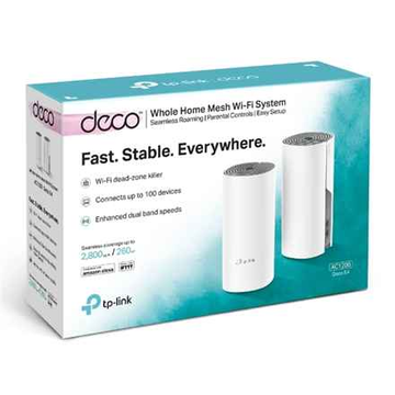 Système Wi-Fi maillé domestique C1200 | Deco E4 (pack de 2) | 802.11ac | 867+300 Mbit/s | 10/100 Mbit/s | 2 ports Ethernet LAN (RJ-45) | Prise en charge du maillage Oui | MU-MiMO Oui | Pas de haut débit mobile | Type d'antenne : 2 internes