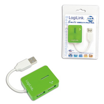 HUB extern LOGILINK, porturi USB: USB 2.0 x 4, conectare prin USB 2.0, Smile, verde, "UA0138" (timbru verde 0.18 lei)