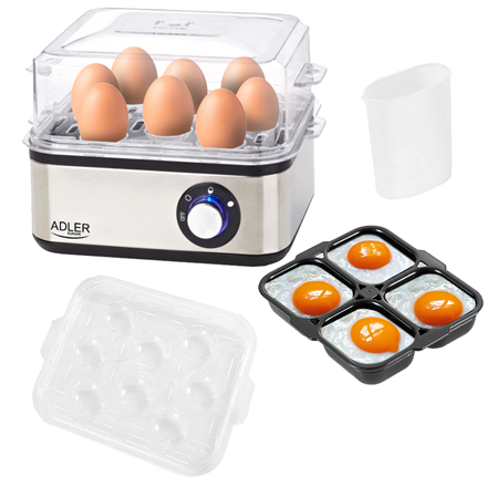 Adler AD 4486 egg cooker 8 egg(s) 800 W Black,Satin steel,Transparent