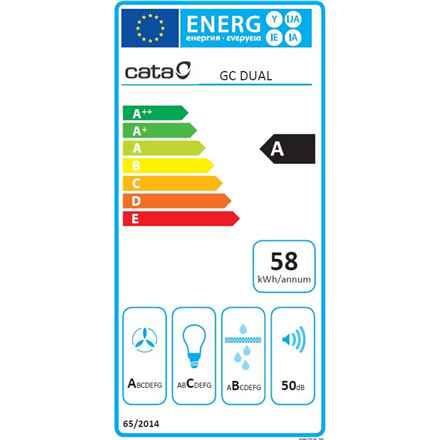 CATA | Hotte | GC DUAL A 75 XGWH | Auvent | Classe énergétique A | Largeur 79,2 cm | 820 m³/h | Commande tactile | LED | Verre blanc