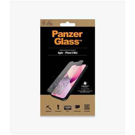 PanzerGlass | Protection d'écran transparente | Apple | iPhone 13 Mini | Verre trempé | Verre antibactérien ; Résistant aux rayures et aux bactéries ; Absorbe les chocs ; Facile à installer