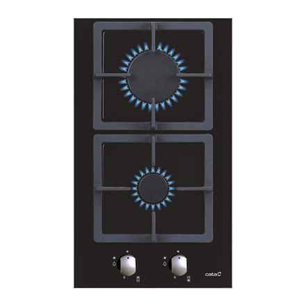 CATA | Table de cuisson | SCI 3002 BK | Gaz sur plaque vitrocéramique | Nombre de brûleurs/zones de cuisson : 2 | Boutons rotatifs | Noir