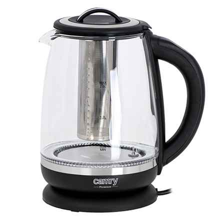 Camry | Bouilloire | CR 1290 | Standard | 2200 W | 2 L | Plastique/verre | Base rotative à 360° | Noir/Transparent
