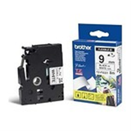 Brother TZeFX221 Tejp Sv.Text, Vit botten, 9mm