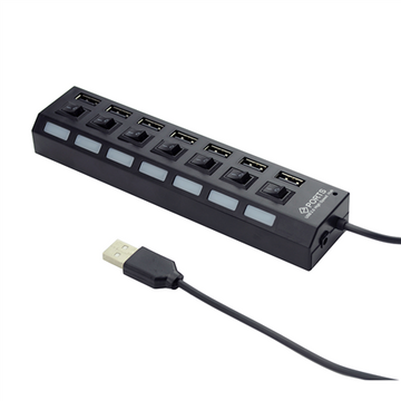 Hub gembird usb 2.0 7 ports avec commutateurs noir