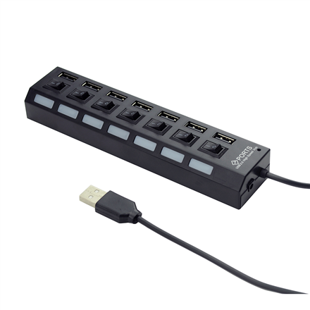 Hub gembird usb 2.0 7 ports avec commutateurs noir