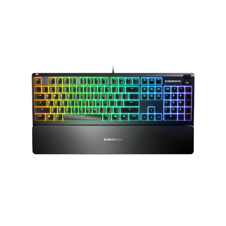 SteelSeries Apex 3 Gaming Keyboard, US Layout, Wired, Black SteelSeries Apex 3 Gaming keyboard, IP32 water resistant for protection against spills, Customizable 10-zone RGB illumination reacts to games and Discord, Whisper quiet gaming switches last for