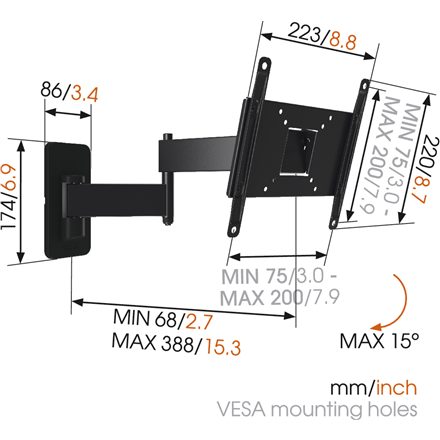 Vogels | Wall mount | MA2040-A1 | Full motion | 19-40 " | Maximum weight (capacity) 15 kg | Black