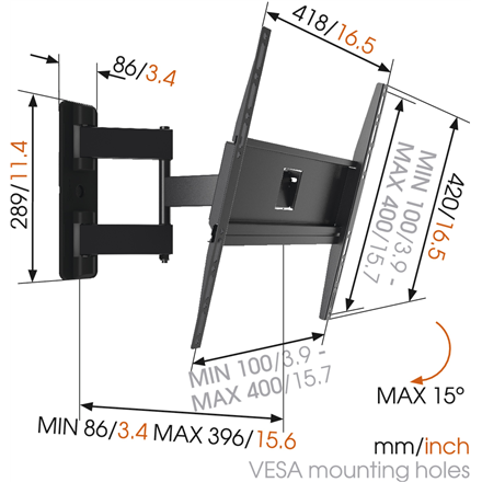 Vogels | Wall mount | MA3040-A1 | Full Motion | 32-65 " | Maximum weight (capacity) 25 kg | Black