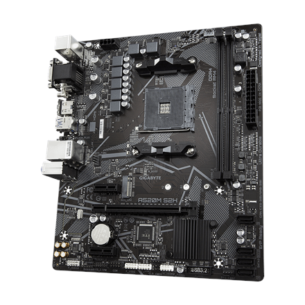 Carte mère gigabyte a520m s2h - compatible avec les processeurs amd ryzen série 5000 am4 vrm numérique pur 4+3 phases jusqu'à 5100 mhz ddr4 oc pcie 3.0 x4 m.2 gbe lan usb 3.2 gen 1