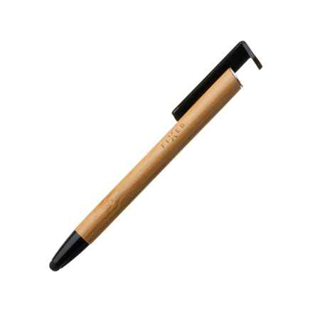 Fixe | Stylo avec stylet et support | 3 en 1 | Crayon | Stylet pour écrans capacitifs ; Support pour téléphones et tablettes | Bambou