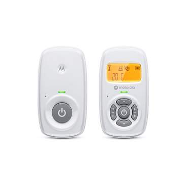 Motorola | Audio Baby Monitor | AM24 | 1.5” LCD black and white display with orange backlight; 1.5” LCD black and white display with orange backlight; Connect one baby unit to two parent units to monitor from different rooms; Rechargeable portable parent