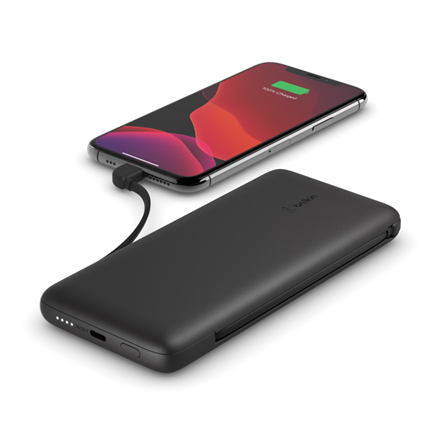 Belkin | Batterie externe BOOST CHARGE Plus | 10 000 mAh | Câbles LTG et USB-C intégrés | Noir