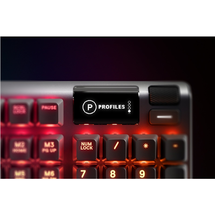SteelSeries Apex 5 Gaming Keyboard, US Layout, Wired, Black SteelSeries Apex 5 Gaming keyboard Hybrid blue mechanical gaming switches guaranteed for 20 million keypresses, OLED Smart Display displays profiles, game info, Discord messages, and more, Aircra