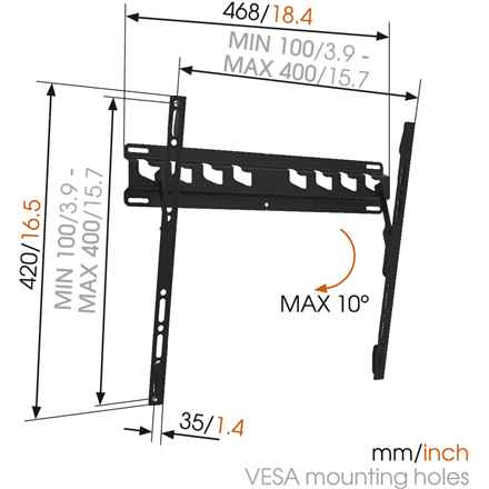 Vogels | Support mural | MA3010-A1 | Inclinable | 32-55 pouces | Capacité de charge maximale : 40 kg | Noir