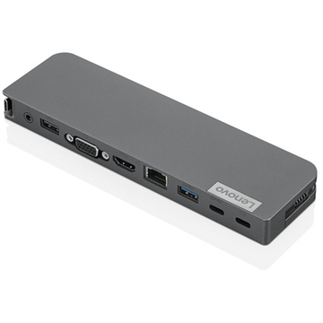 Station d'accueil LENOVO universelle compatible, connexion PC USB Type C, USB 3.0 x 3, USB Type C x 1, ports vidéo VGA x 1, HDMI x 1, RJ-45, noir, "40AU0065EU" (tampon vert 0,18 lei)