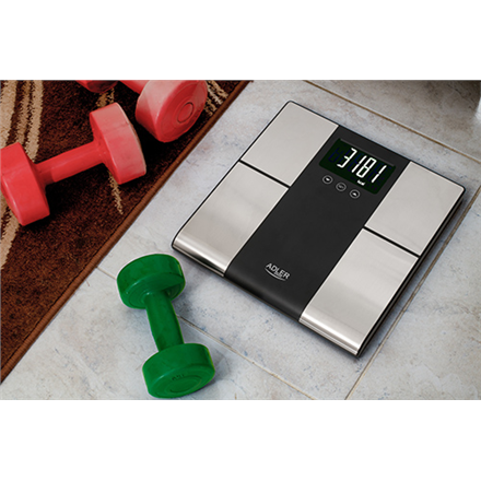 Adler | Pèse-personne avec analyseur | AD 8165 | Poids maximal (capacité) 225 kg | Précision 100 g | Mesure de l'indice de masse corporelle (IMC) | Acier inoxydable/Noir
