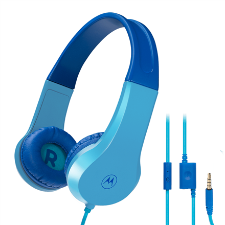Motorola  casque filaire pour enfants  moto jr200  casque supra-auriculaire  microphone intégré  prise 35 mm  bleu
